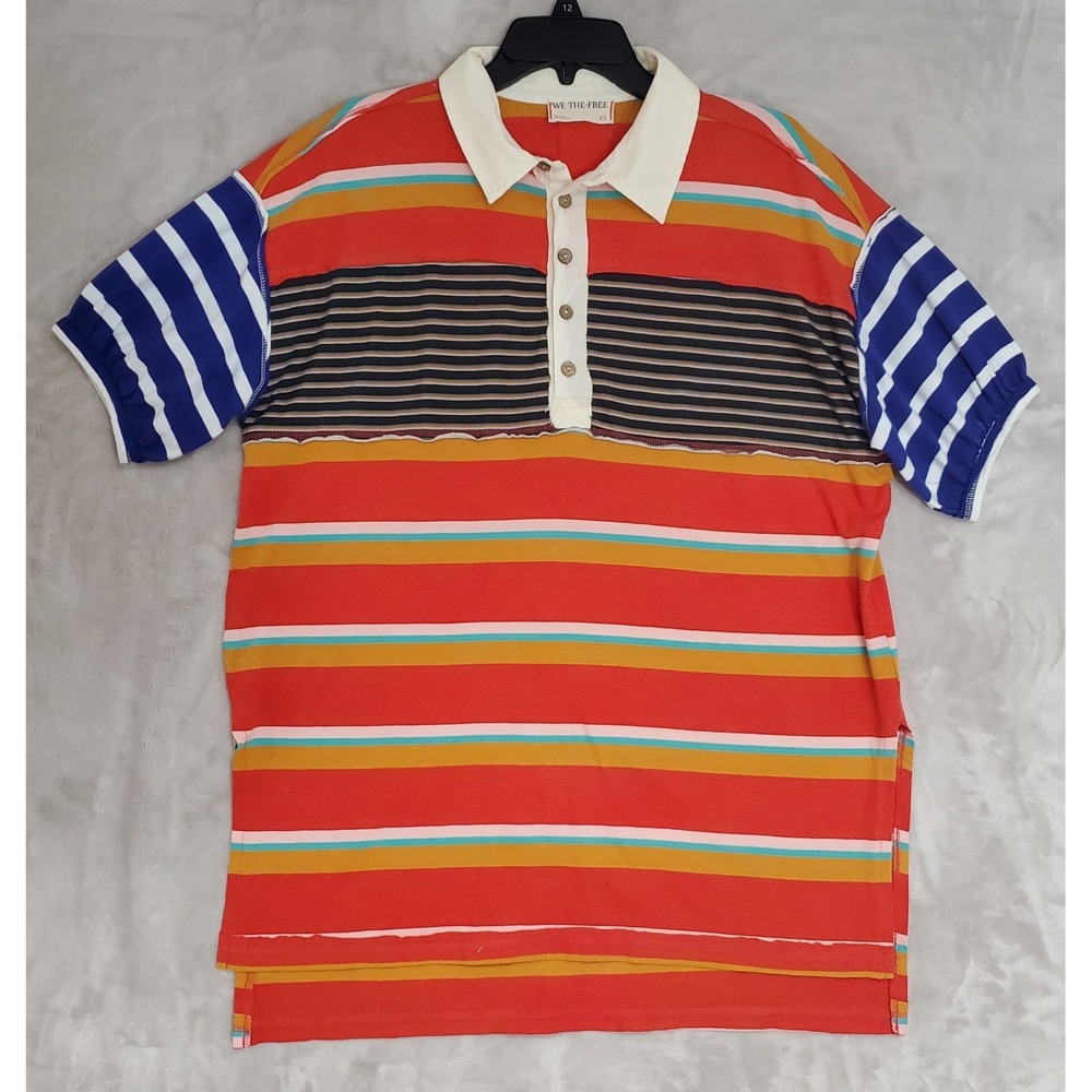 Free People We The Free Hot Summer Tee Striped Oversized Colorful Printed Top XS
